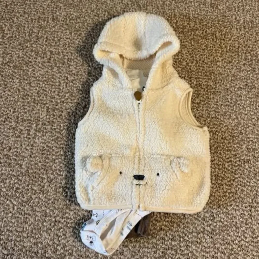 Carter's Baby Boy 3-Piece Set Sherpa Bear Vest Woodland Bodysuit 6 Months